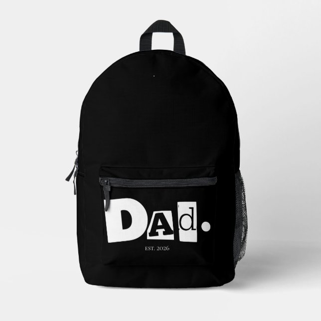Dad Established Modern Bold Custom Year Black Printed Backpack (Front)