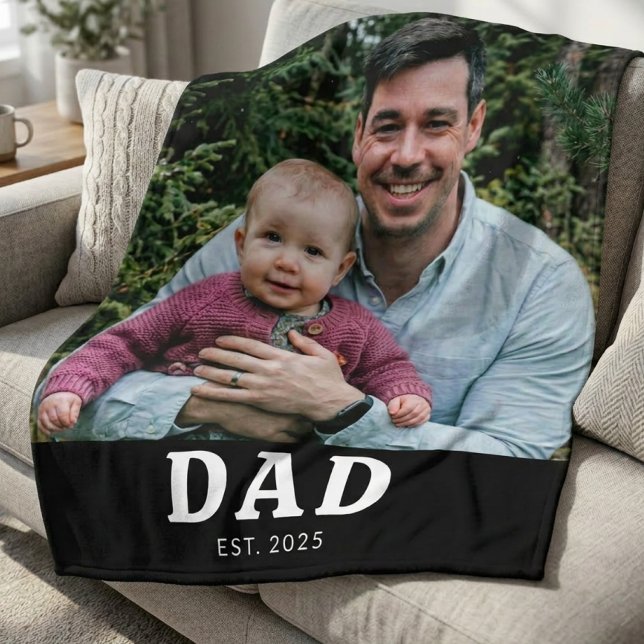 Dad Established Modern Bold Photo Gift  Fleece Blanket (Creator Uploaded)