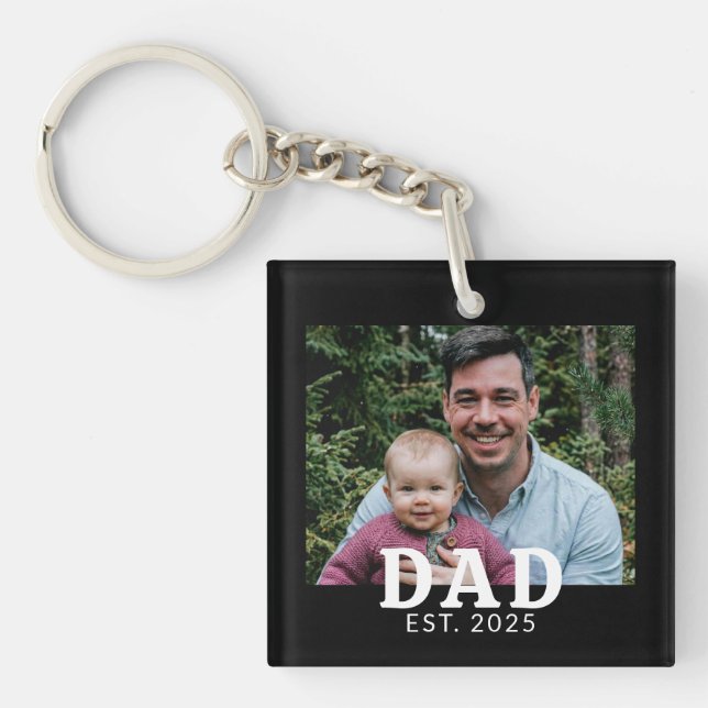 Dad Established Modern Bold Photo Gift  Keychain (Front)