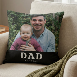 Dad Established Modern Bold Photo Gift Throw Pillow