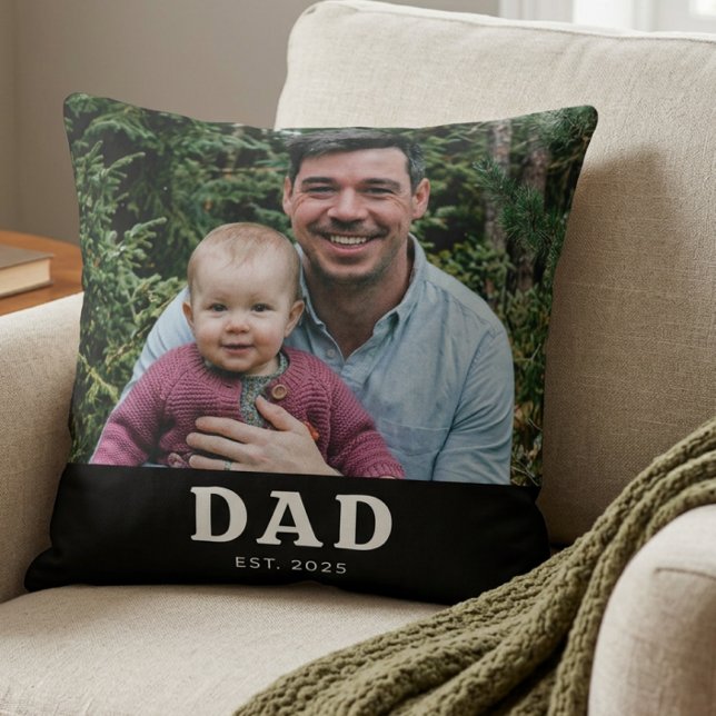 Dad Established Modern Bold Photo Gift  Throw Pillow (Creator Uploaded)