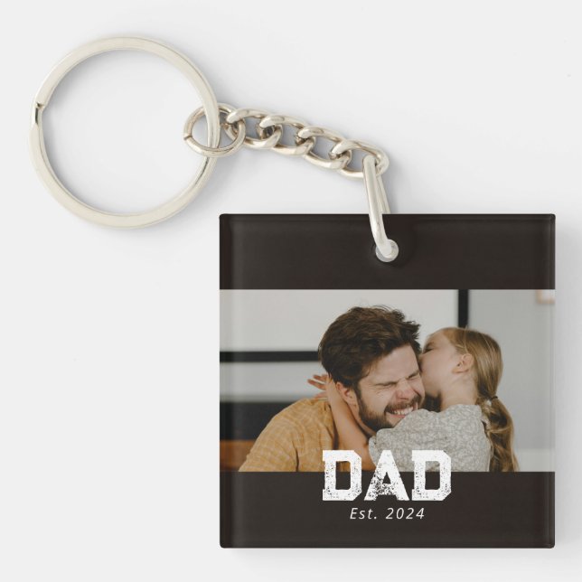 Dad Established Modern Bold Photo Keychain (Front)