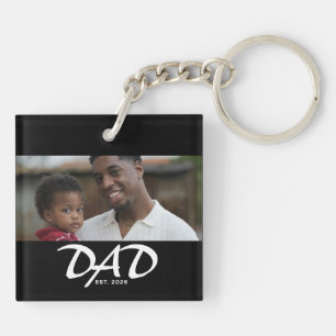 Dad Established Modern Bold Photo Keychain