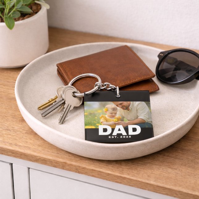 Dad Established Modern Bold Photo Keychain (Creator Uploaded)