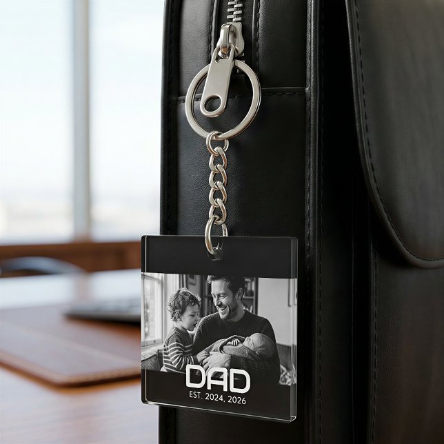 Dad Established Modern Bold Photo Keychain (Creator Uploaded)