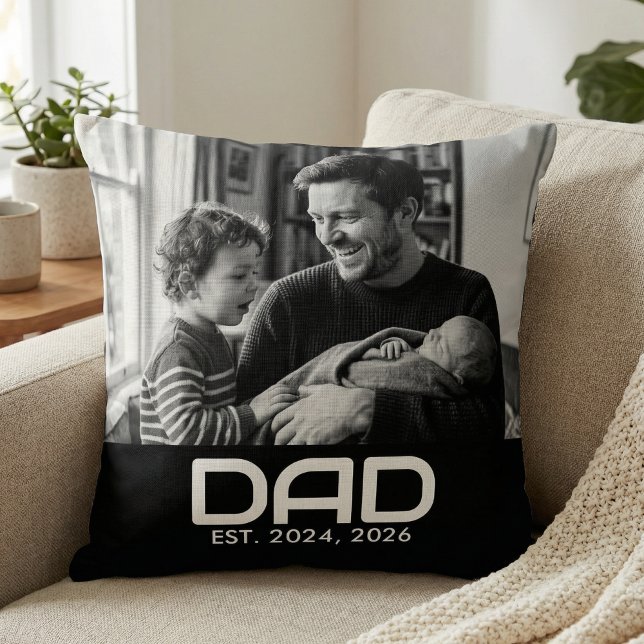 Dad Established Modern Bold Photo Throw Pillow (Creator Uploaded)