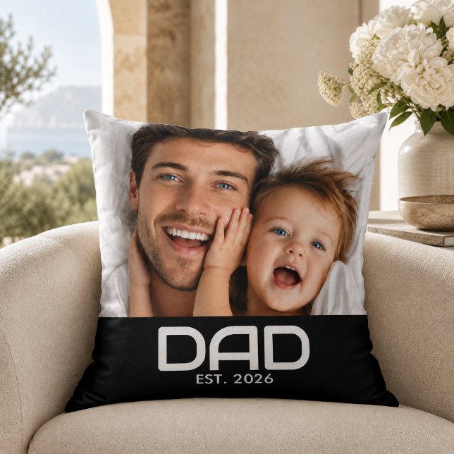 Dad Established Modern Bold Photo Throw Pillow (Creator Uploaded)