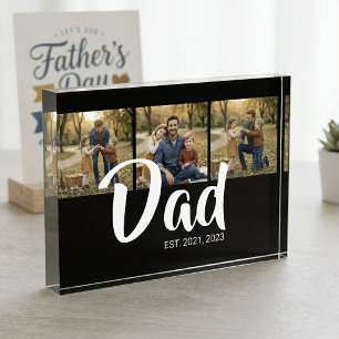 Dad Established Modern Bold Script Black 3 Photo Acrylic Award