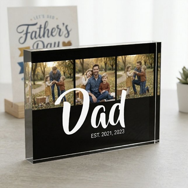 Dad Established Modern Bold Script Black 3 Photo Acrylic Award (Dad Established Modern Bold Script Black 3 Photo Acrylic Award)