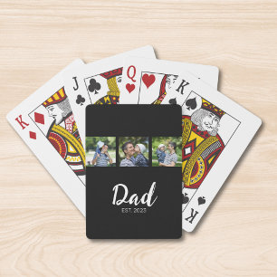 Dad Established Modern Bold Script Black 3 Photo Poker Cards