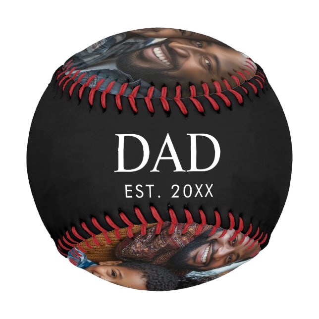 Dad Established Modern Bold Simple Black 3 Photo Baseball (Back)