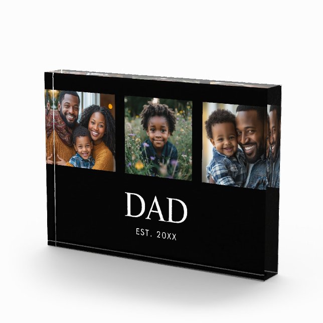 Dad Established Modern Bold Simple Black 3 Photo Block (Right)