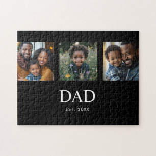 Dad Established Modern Bold Simple Black 3 Photo Jigsaw Puzzle