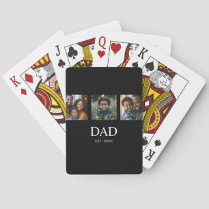 Dad Established Modern Bold Simple Black 3 Photo Poker Cards