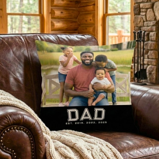 Dad Established Modern Bold White Photo Throw Pillow (Creator Uploaded)
