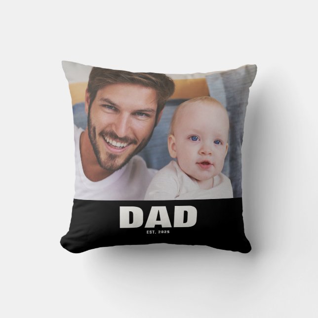 Dad Established Modern Photo Bold Throw Pillow (Front)