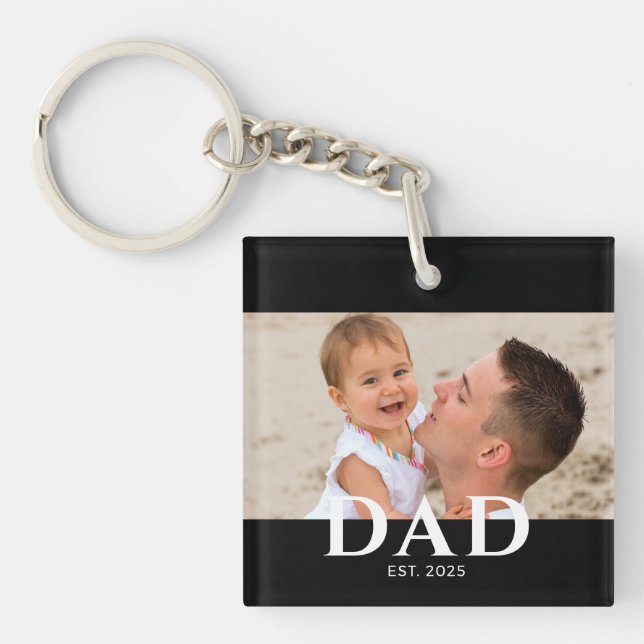 Dad Established Modern Photo Keychain (Front)