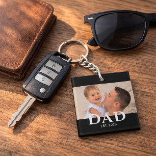 Dad Established Modern Photo Keychain