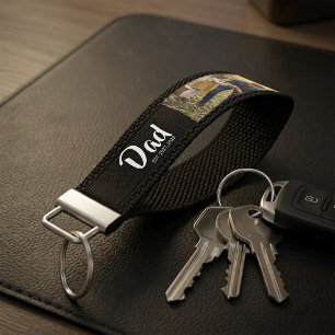 Dad Established Modern Script 3 Photo Wrist Keychain