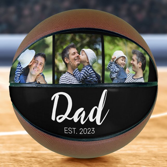 Dad Established Modern Script Black 3 Photo Basketball (Creator Uploaded)