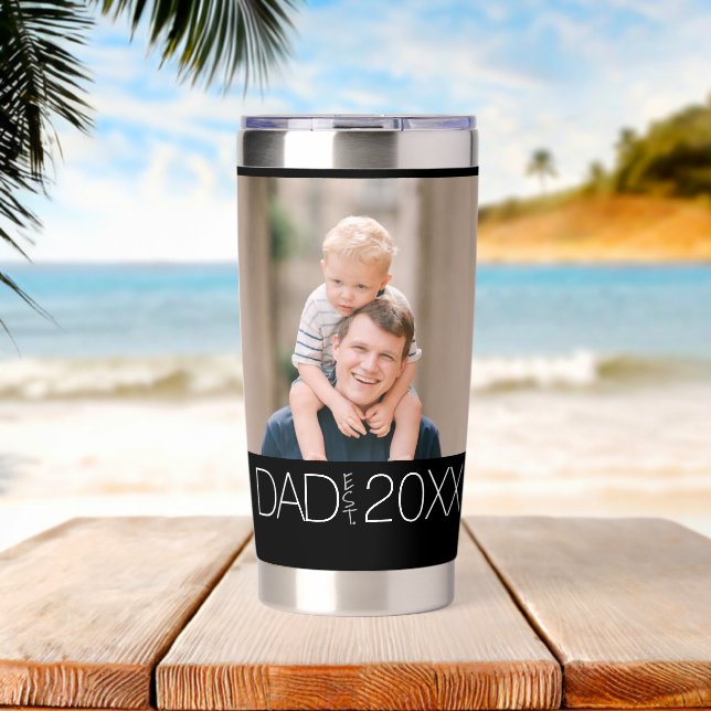 Dad Established Modern Script Photo  Insulated Tumbler (Beach (Rotated))
