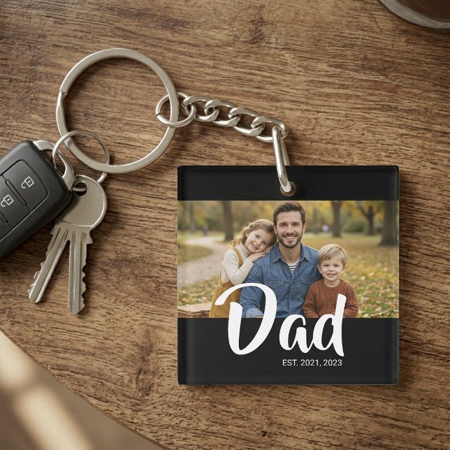 Dad Established Modern Script Photo Keychain (Dad Established Modern Script Photo Keychain)