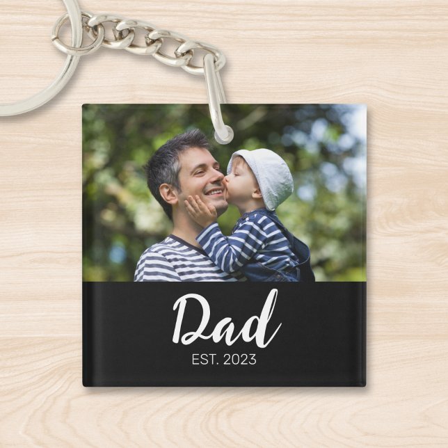 Dad Established Modern Script Photo Keychain (Creator Uploaded)