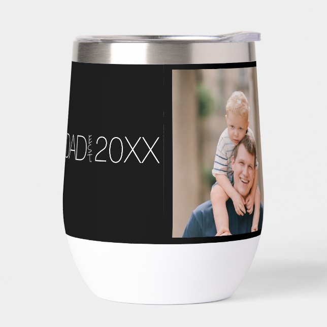 Dad Established Modern Script Photo  Thermal Wine Tumbler (Left)