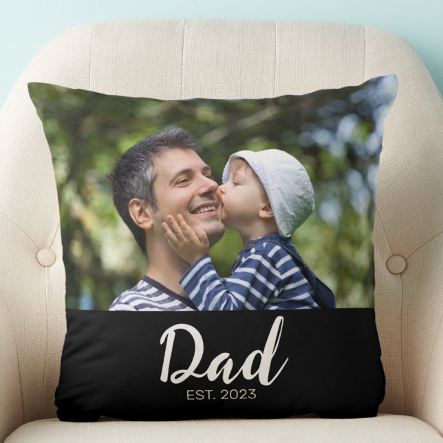 Dad Established Modern Script Photo Throw Pillow (Creator Uploaded)
