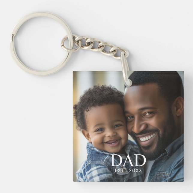 Dad Established Modern Simple Photo  Keychain (Front)