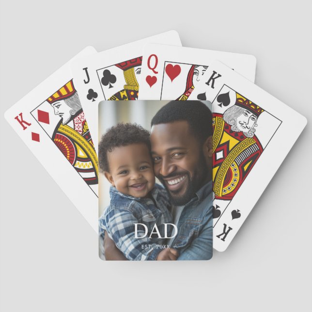 Dad Established Modern Simple Photo  Poker Cards (Back)