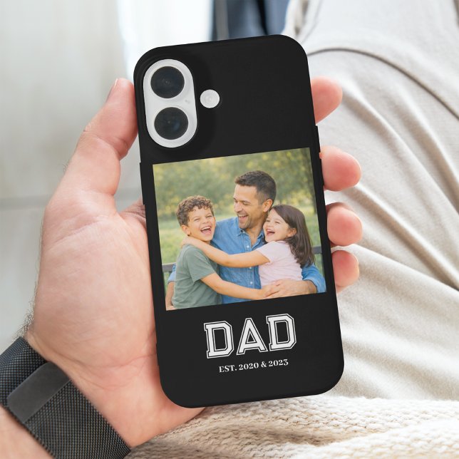 Dad Established Modern Text Photo Black Case-Mate iPhone Case (Modern Dad Established with a favorite photo and modern sports-style typography. )