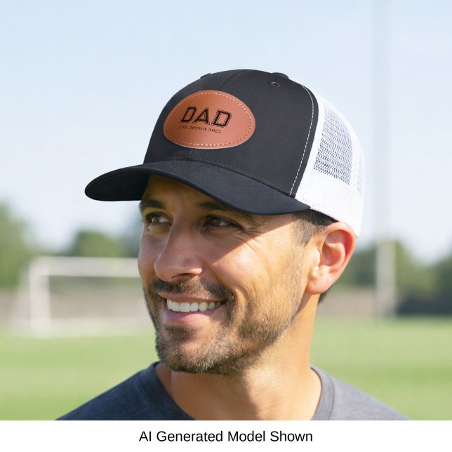 Dad Established Modern Typography Fathers Day  Leather Patch Hat (Modern "Dad Established." design with modern sports-style typography. The perfect gift for dad!)