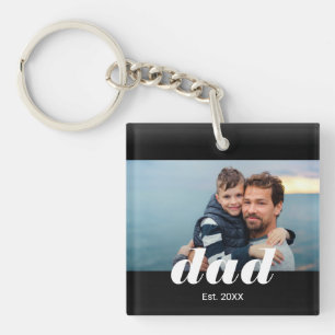 Dad Established Modern Typography Photo Keychain