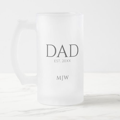 Dad Established Monogram Initial  Frosted Glass Beer Mug