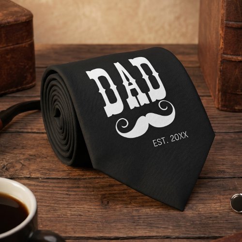 Dad Established Moustache year western vintage Neck Tie