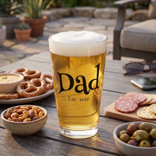 Dad Established New Dad Fun Text Bold Simple Beer Glass (Creator Uploaded)