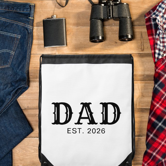 Dad Established New Dad Gift Black Text Drawstring Bag (Creator Uploaded)