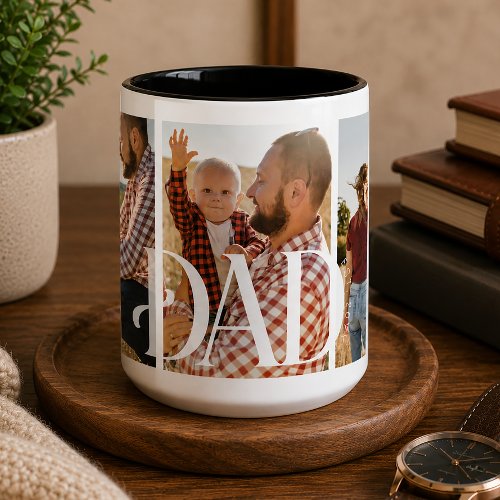 Dad Established Personalized Family Photo Two-Tone Coffee Mug