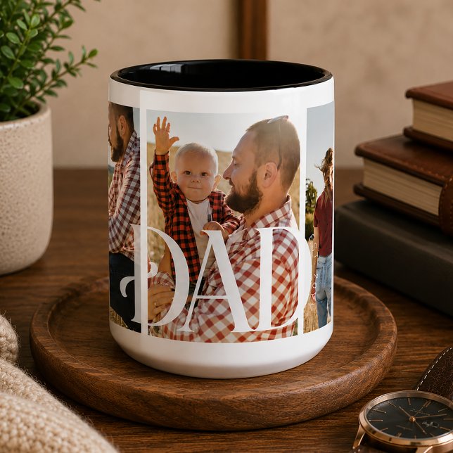 Dad Established Personalized Family Photo Two-Tone Coffee Mug (Creator Uploaded)