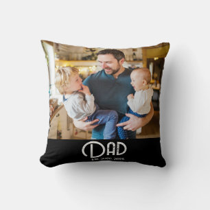 Dad Established Photo Black Grunge Script Throw Pillow