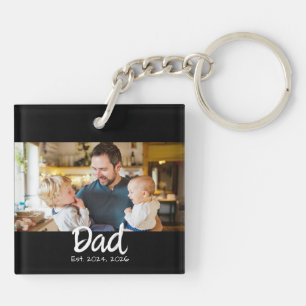 Dad Established Photo Black White Keychain