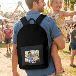 Dad Established Photo Fun Bold Black White Printed Backpack