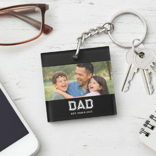Dad Established Photo Modern Typography Gift Keychain