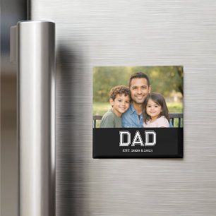 Dad Established Photo Modern Typography Gift Magnet