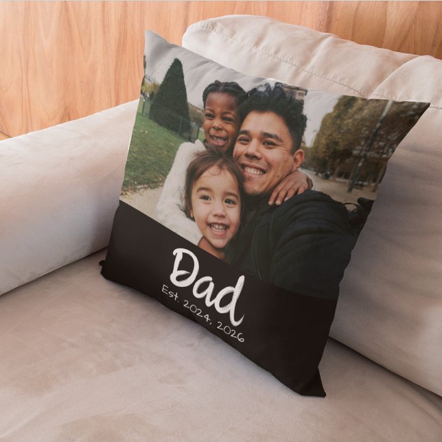 Dad Established Photo White Script Throw Pillow (Creator Uploaded)