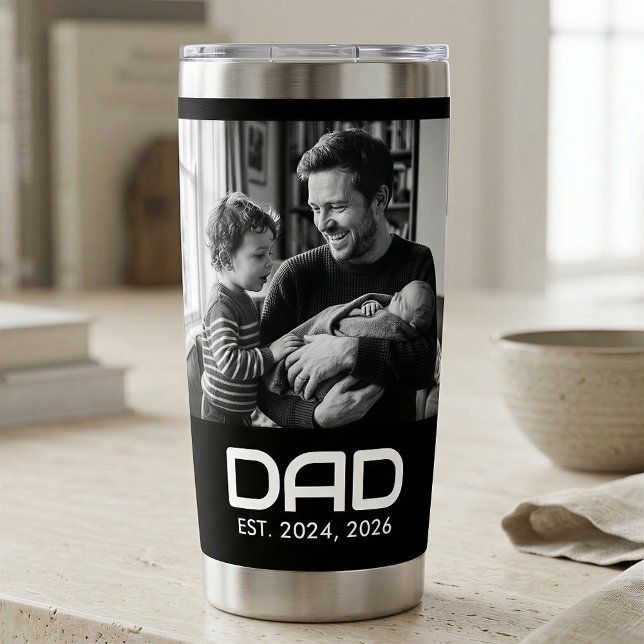 Dad Established Script Black 2 Photo Insulated Tum Tumbler (Creator Uploaded)