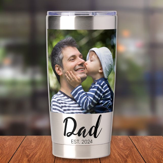 Dad Established Script Black 2 Photo Insulated Tumbler (Creator Uploaded)