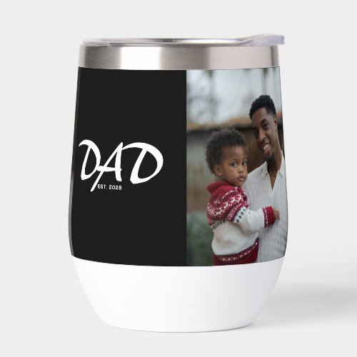 Dad Established Script Black 2 Photo Thermal Wine Tumbler