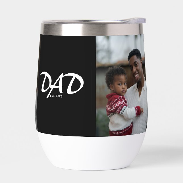 Dad Established Script Black 2 Photo Thermal Wine Tumbler (Left)